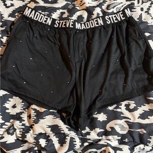 Steve Madden Black Athletic Shorts with Logo Waistband